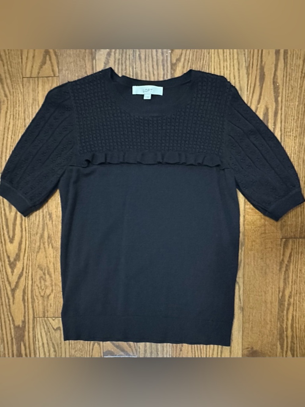LOFT Black Eyelet Knit Short Sleeve Top